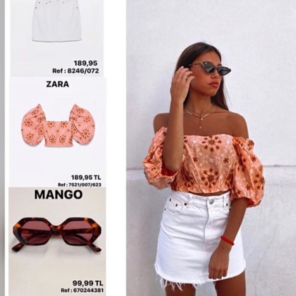 New Zara Embroidered Voluminous Puff Sleeve Cropped Top NWT Size Small - Picture 6 of 16